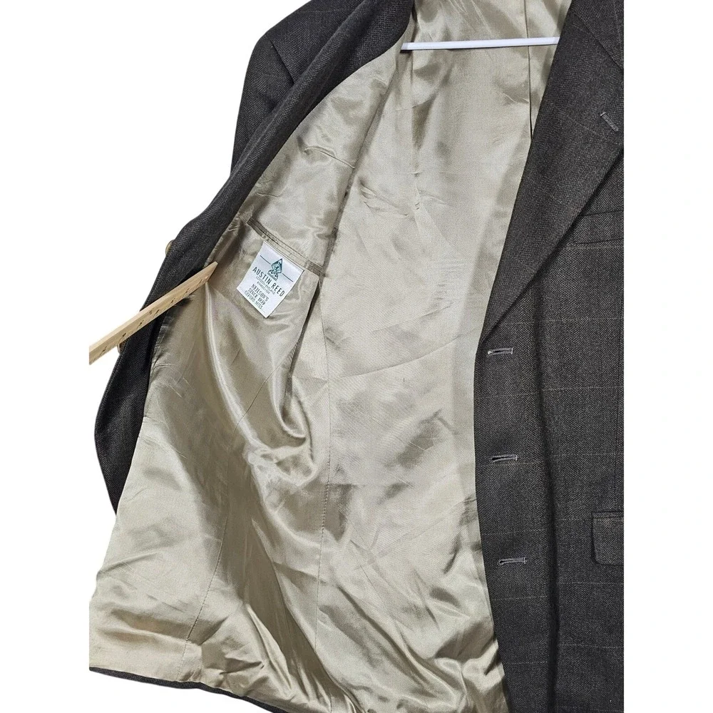 Austin Reed London Blazer 40R Brown‎ Herringbone Plaid Tailored in USA LL Bean